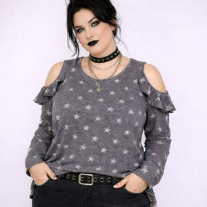 Lane Bryant Long Sleeve Top Womens 18/20 2X Plus Size Stars Grey Cold Shoulder